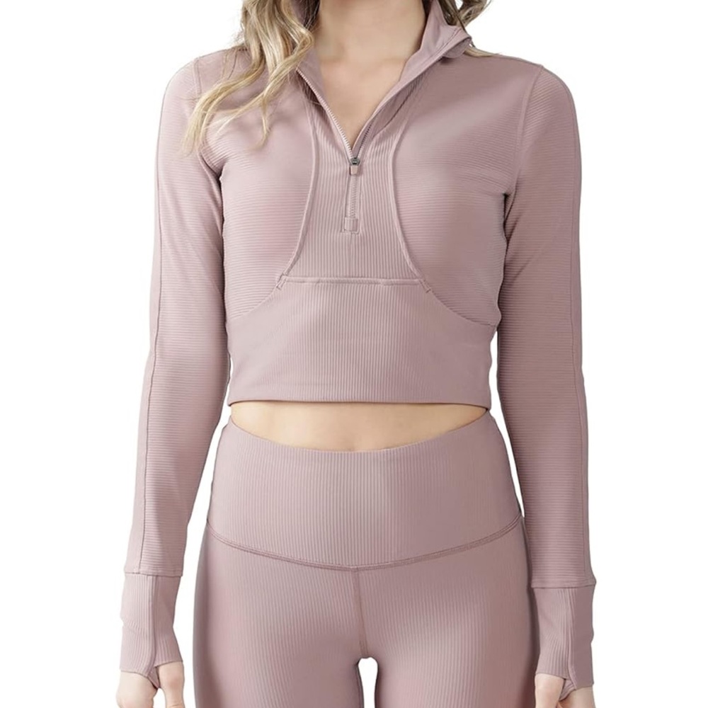 90 Degree Ribbed Half Zip Long Sleeve Crop Top Jacket